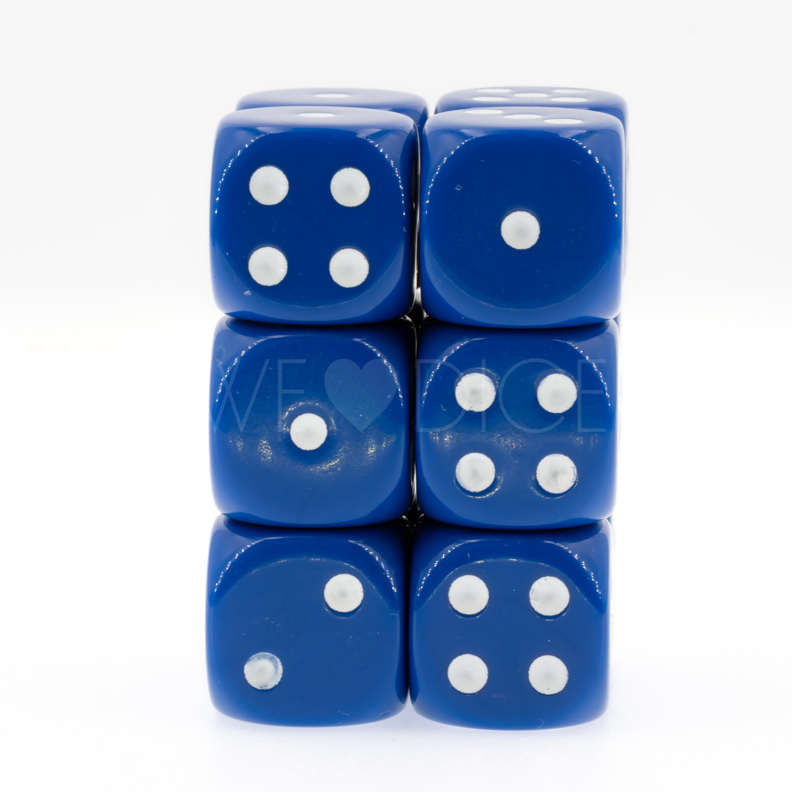 Opaque dark blue / white 16mm D6 Dice Set  (12Pcs)