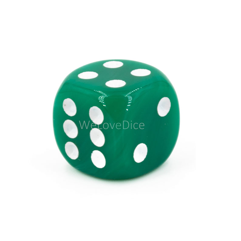14mm  D6 Dice in green / white Marbled