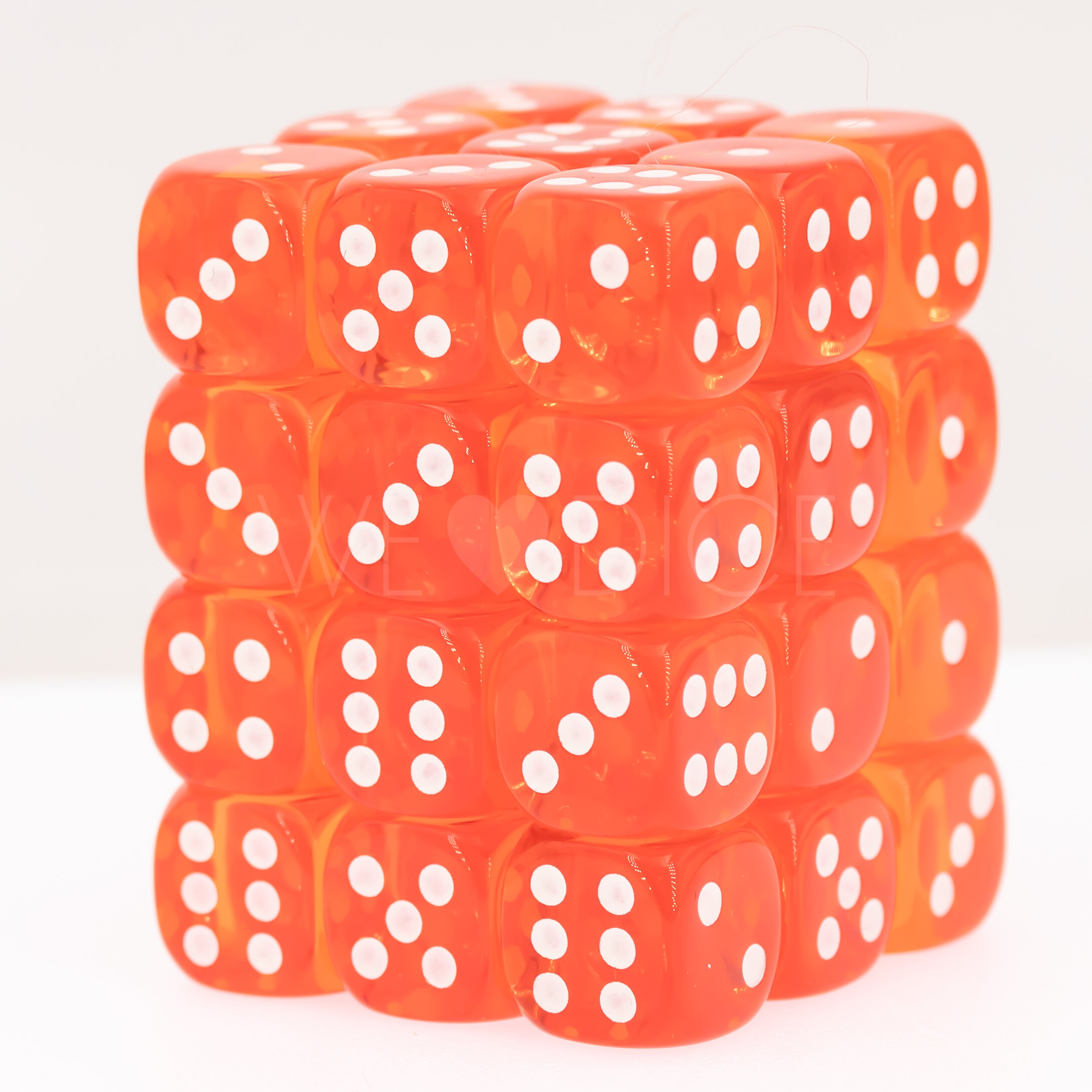 Transparent Orange / weiß 12mm W6 Würfel Set (36 Würfel)