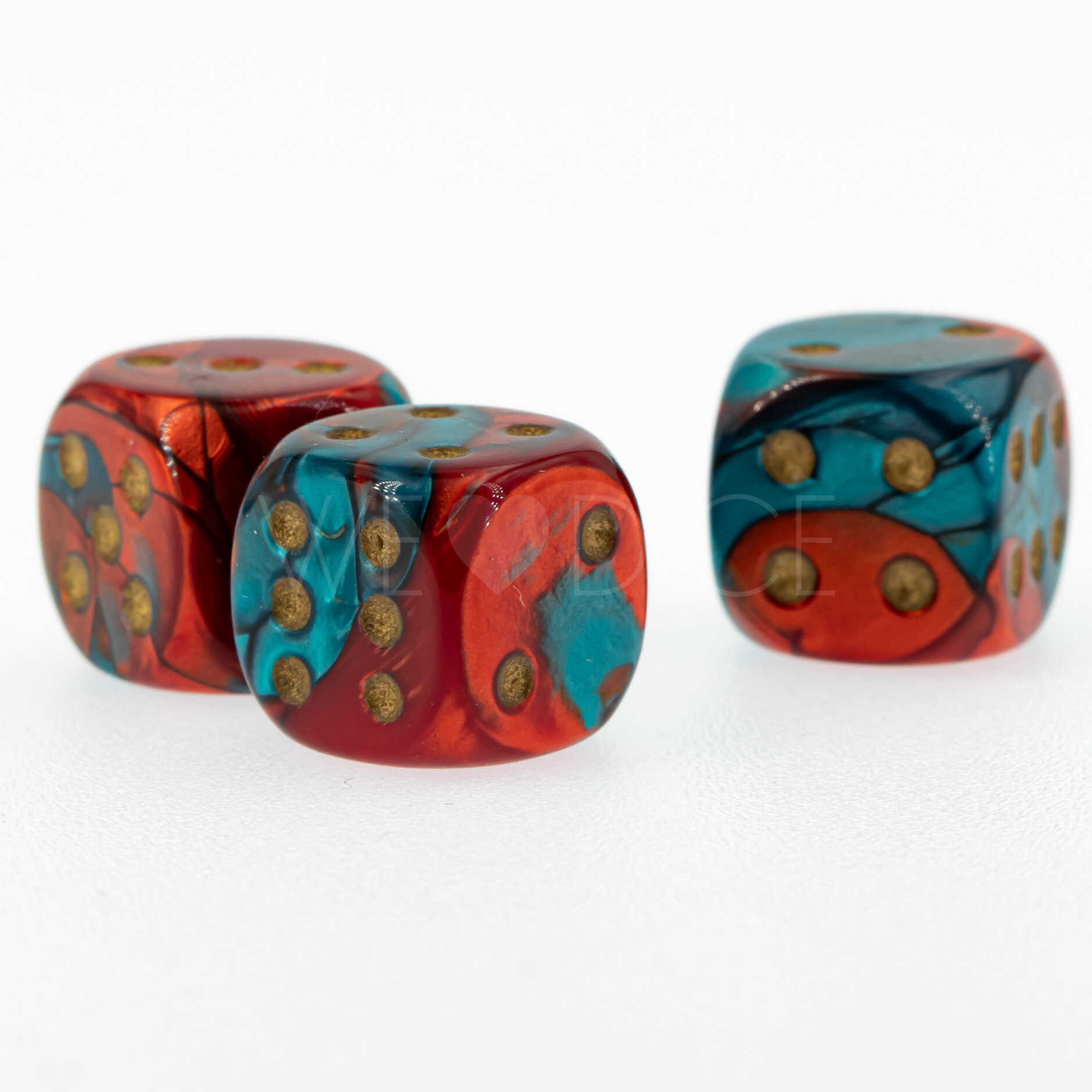 Gemini® Rot-Blaugrün / gold 12mm W6 Würfel mit Punkten (1 Stück)