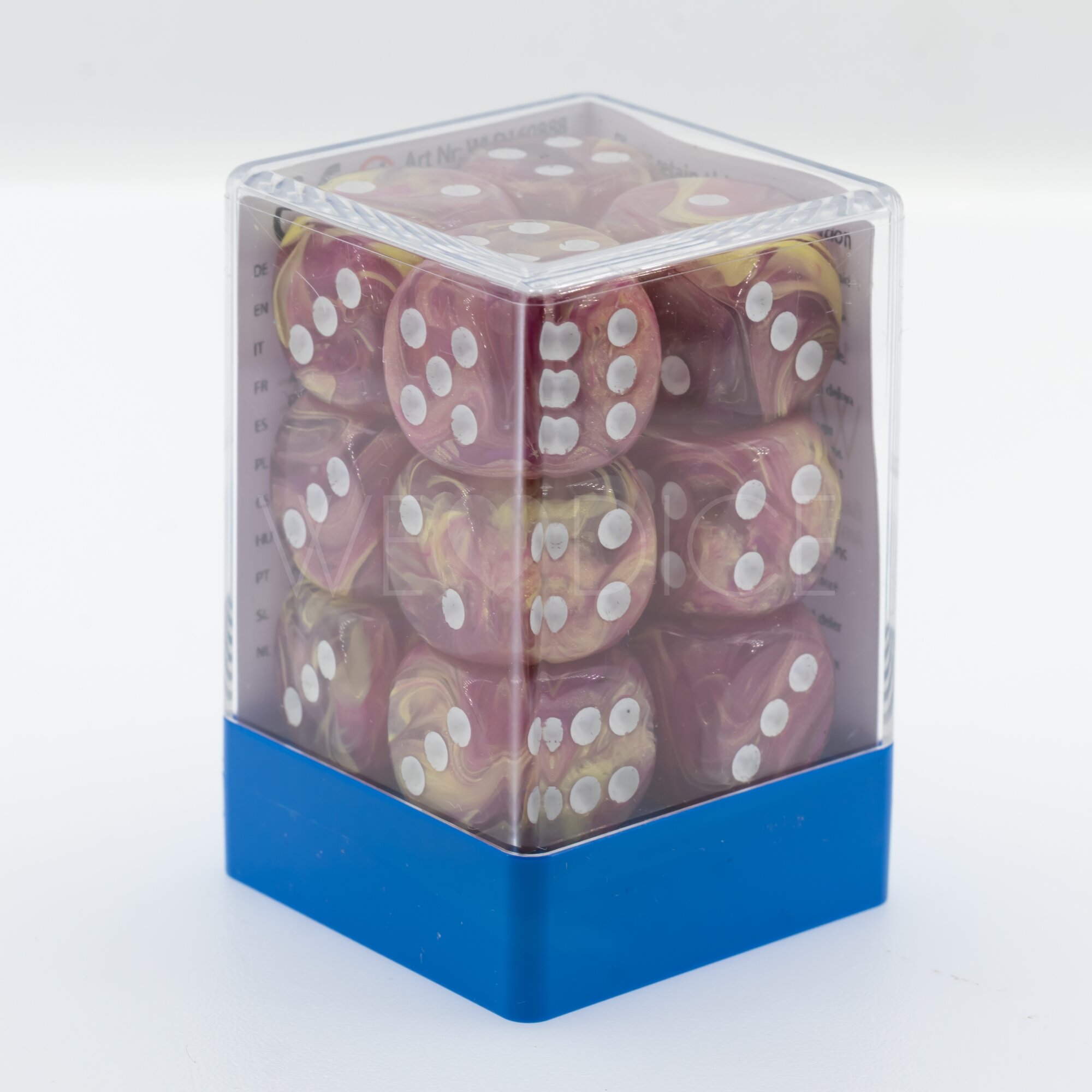 Aurelia amethyst / white  16mm D6 Dice Set  (12Pcs)