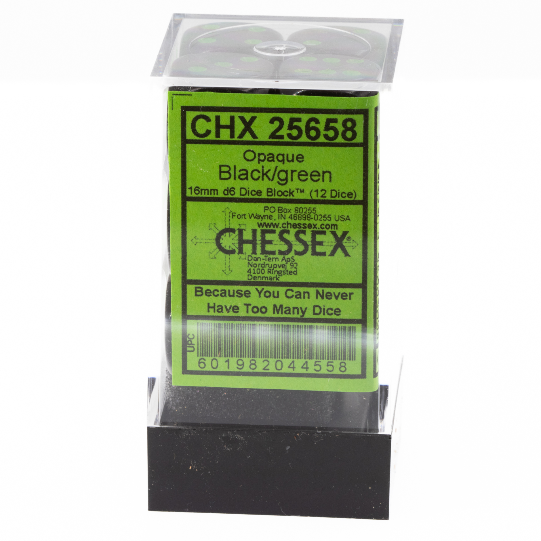 Satt schwarz / grün 16mm W6 Würfel Set (12 Würfel)
