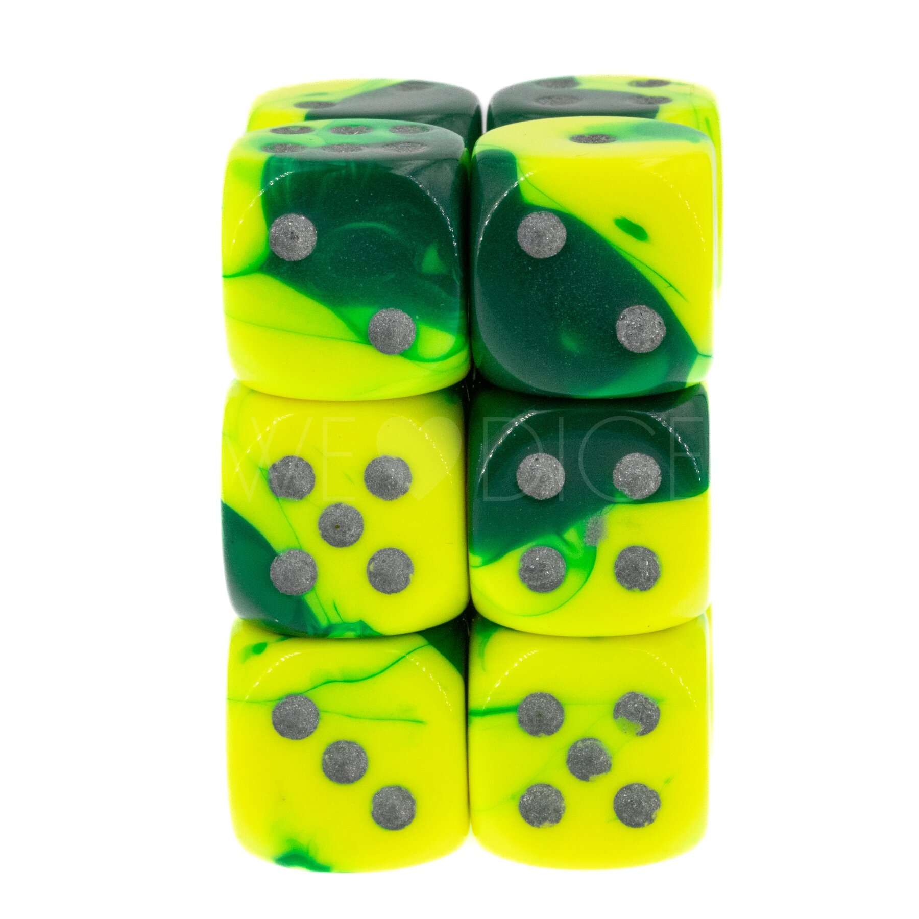 Gemini® Grün-Lila / gold 16mm W6 Würfel Set (12 Würfel)