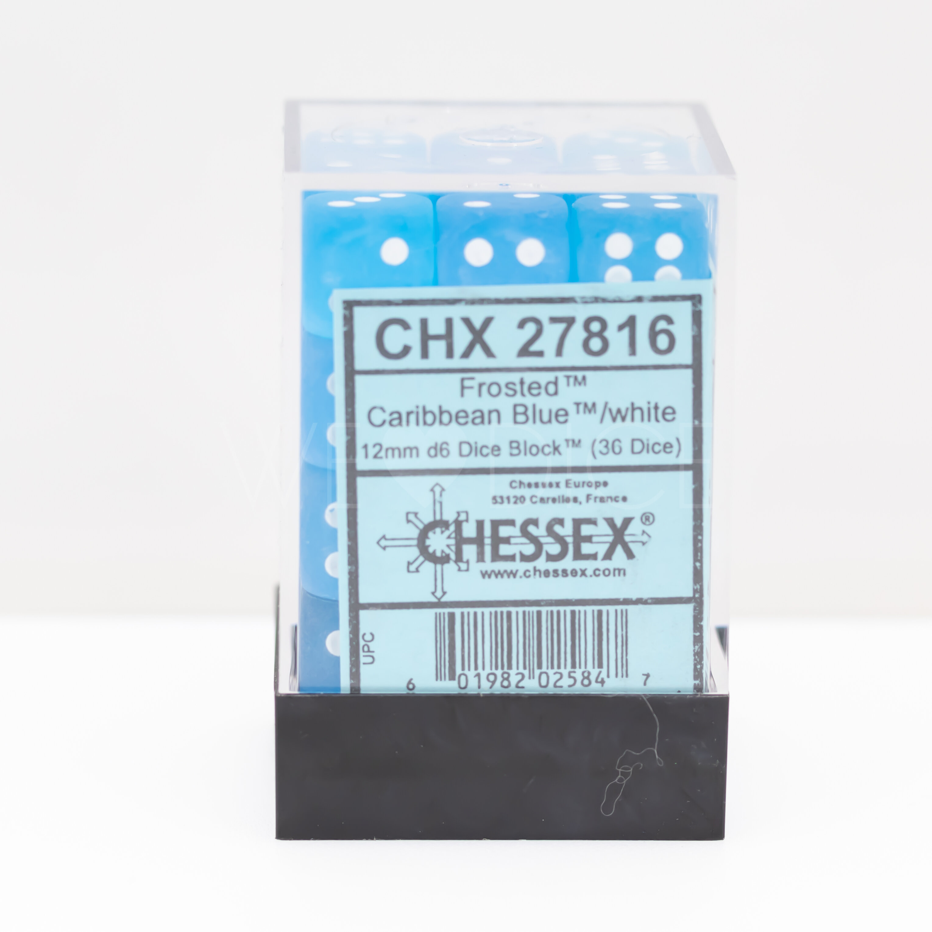 Frosted Karibikblau / Weiß 12mm W6 Würfel Set (36 Würfel)