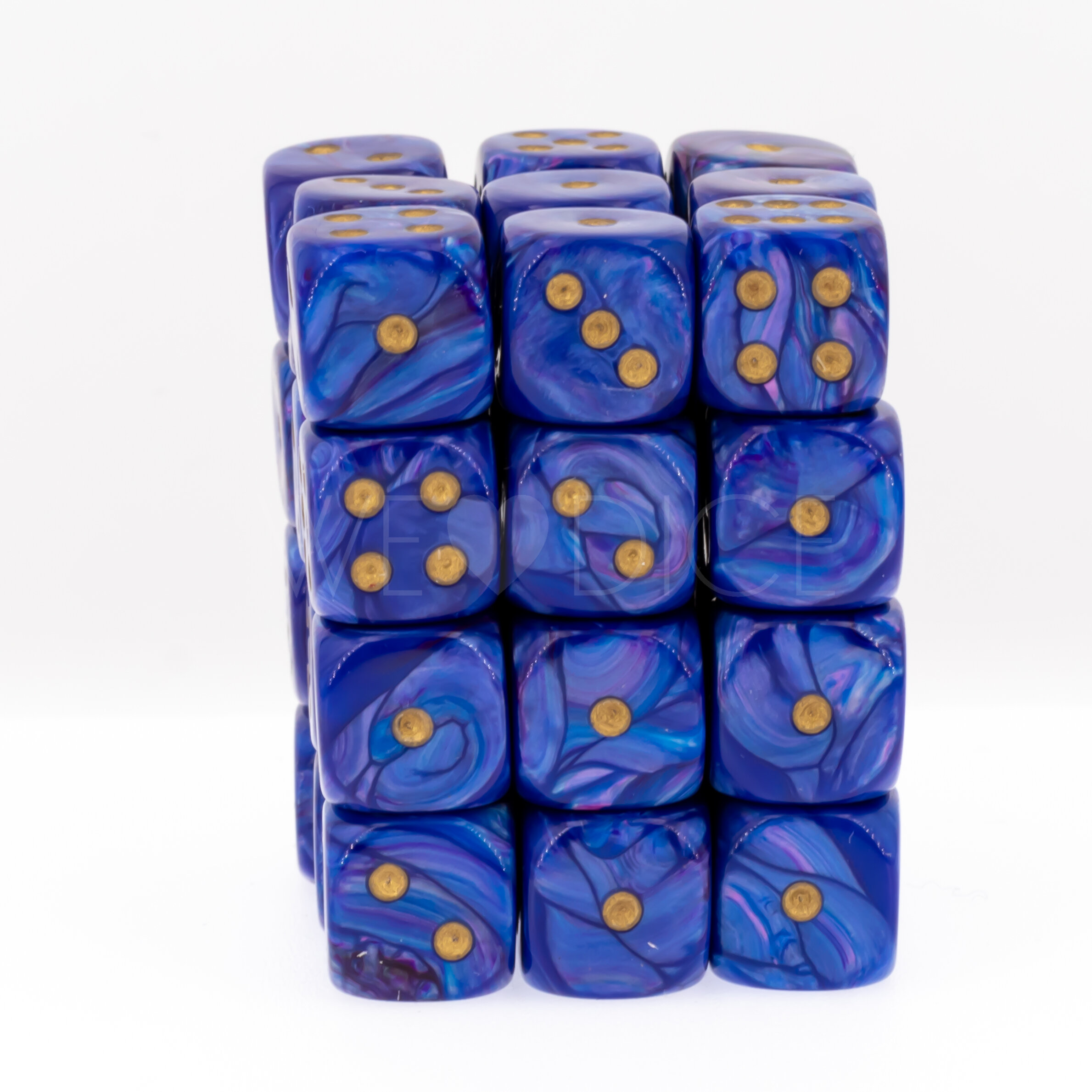 Lustrous  Lila / Gold 12mm W6 Würfel Set (36 Würfel)