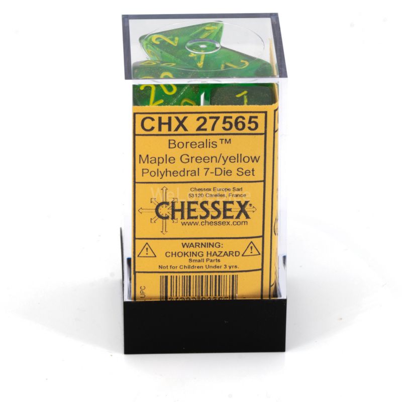 CHX 27565 Borealis Maple Green/yellow Polyhedral 7-Die Set Chessex 