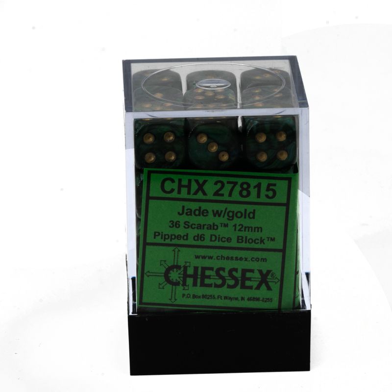 Chessex Scarab Jade/Gold W6 12mm Dice Set CHX27815 