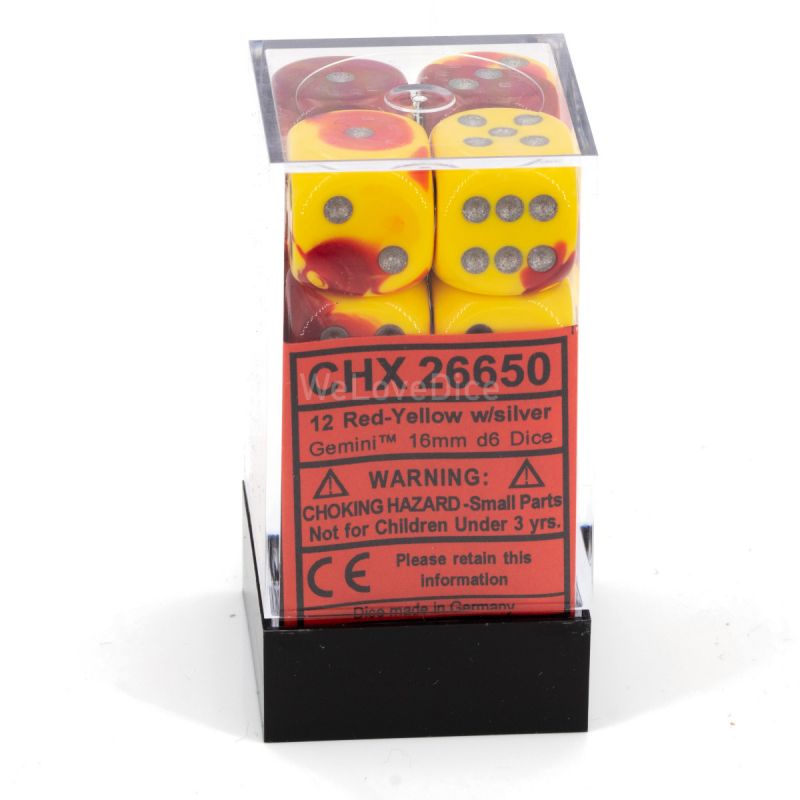 Chessex Gemini Red-Yellow/Silver W6 16mm Würfel Set CHX26650 