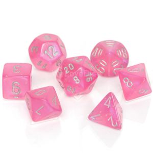 Borealis Pink / silver Polyhedral 7-Die Set