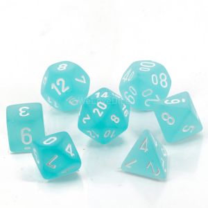 Frosted™ Teal w/white Polyhedral Set 7Pcs